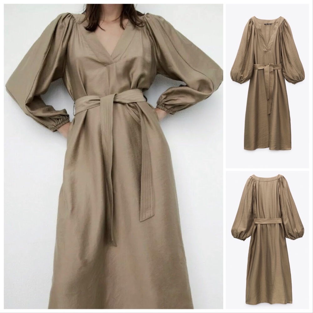 ♥️ LAST ♥️ NWT ZARA DRESS WITH BELT BROWN/TAUPE